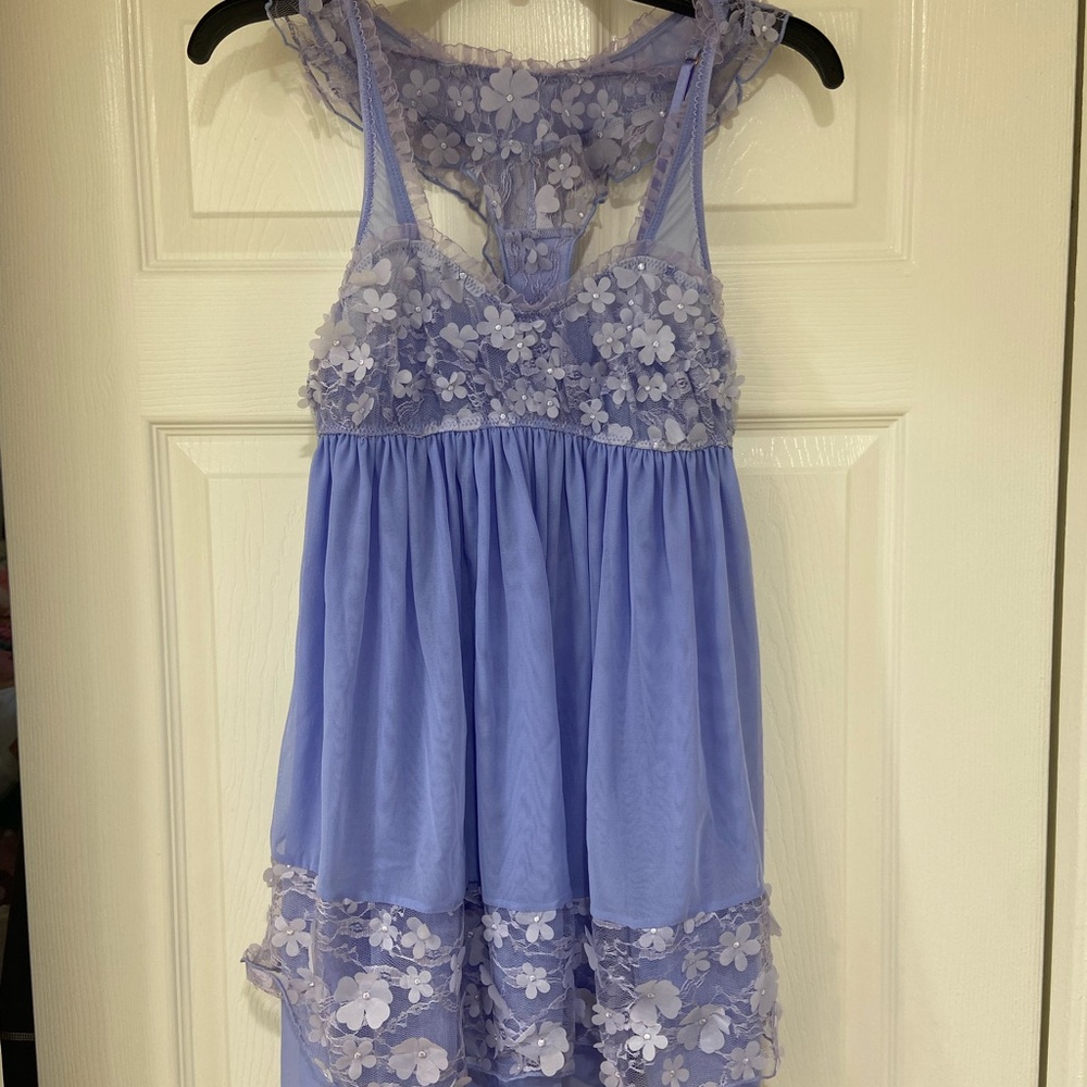 New 2 pc Free People Lavender Chemise Floral Appliqué Dress with Panties - Picture 2 of 13